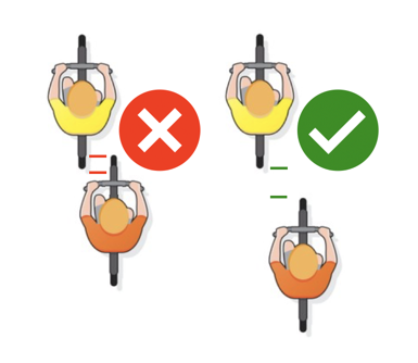 Illustration of a cyclist following at a safe offset distance behind another rider's wheel
