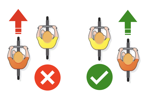 Illustration of a cyclist passing another rider on the right-hand side