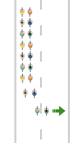 The rear of the group taking the lane and signalling before a lane change